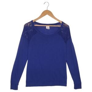Pink Victorias Secret Top Womens S Lace Shoulder Scoop Neck Long Sleeve Blue